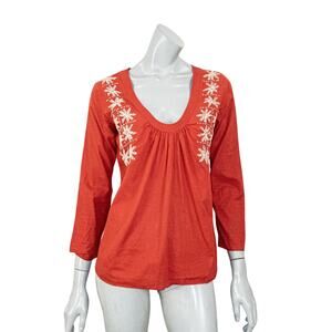 BELLEROSE Embroidered scoop neck Blouse Red Cotton Women's size 2